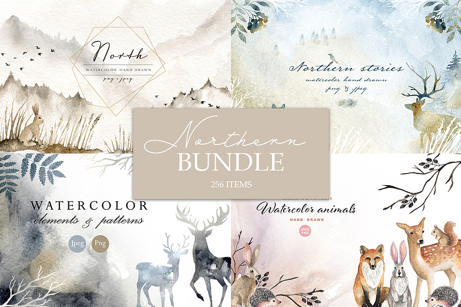 Northern bundle. Watercolor set in Objects - product preview 8