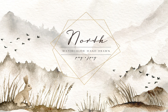 Northern bundle. Watercolor set in Objects - product preview 1