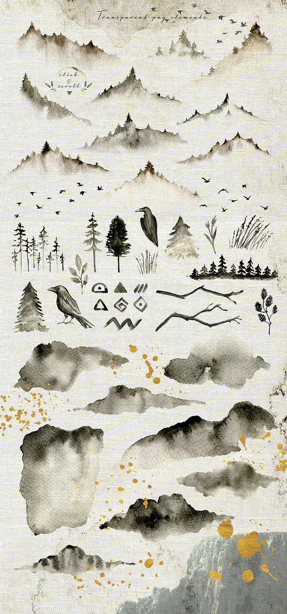 Northern bundle. Watercolor set in Objects - product preview 3