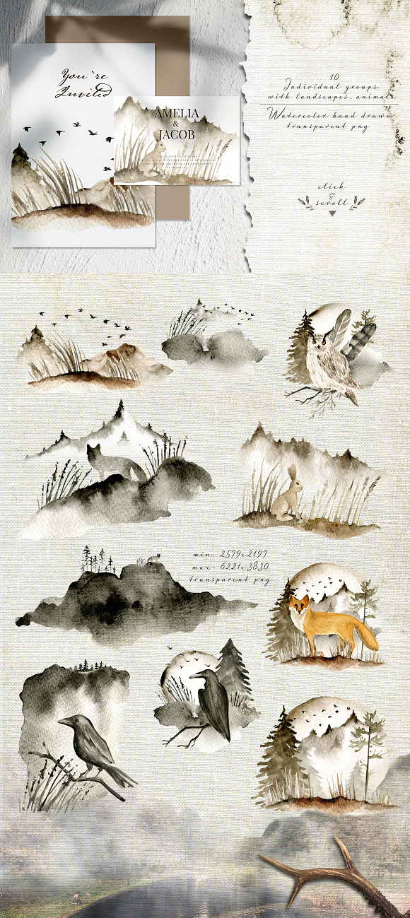 Northern bundle. Watercolor set in Objects - product preview 4