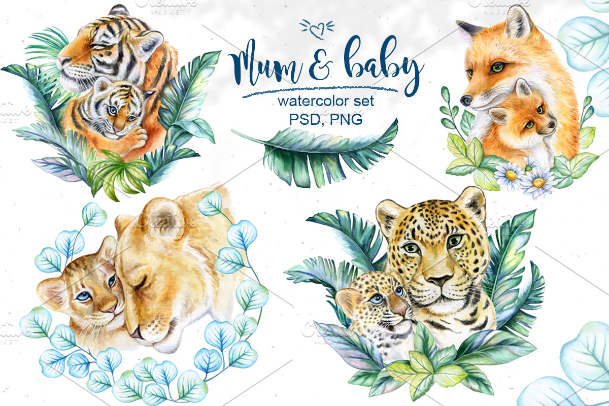 20% OFF! Mum & baby Animals in Illustrations - product preview 8
