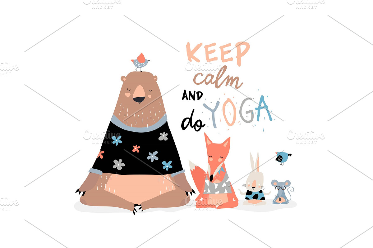 Cute animals sitting in yoga lotus in Illustrations - product preview 8
