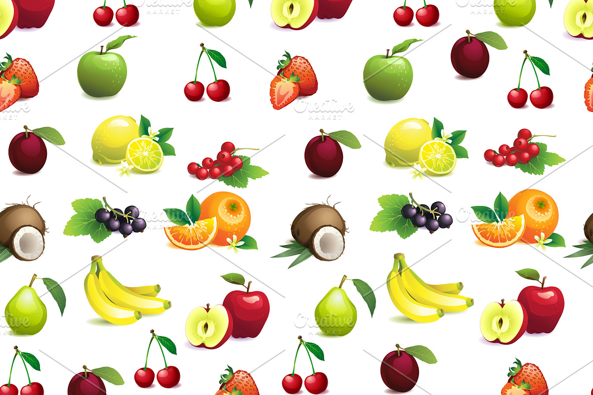 Fruit set + seamless fruit pattern in Illustrations - product preview 8