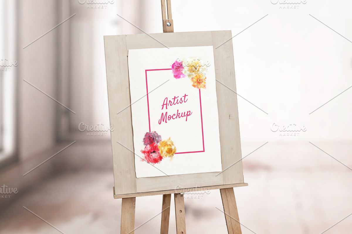 Artist paper mockup on wooden easel in Mockup Templates - product preview 8