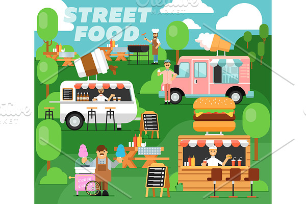 Street food festival poster in flat
