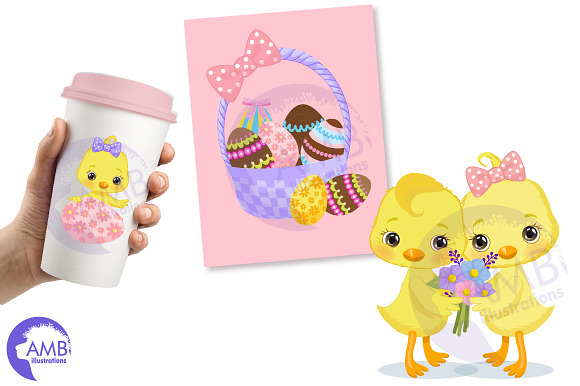 Cute Easter Chicks clipart in Illustrations - product preview 1