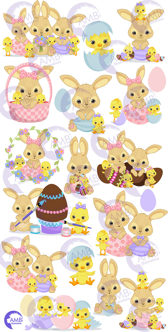 Easter bunny and chicks clipart in Illustrations - product preview 1