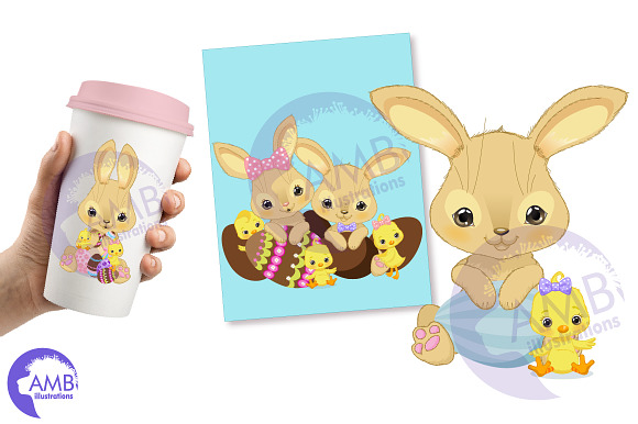 Easter bunny and chicks clipart in Illustrations - product preview 2