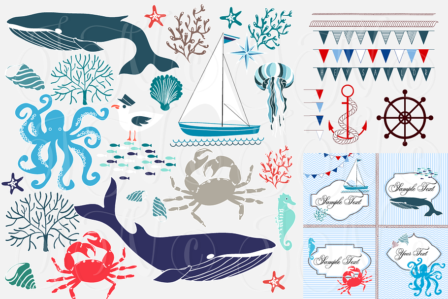 Nautical Sea clip art collection in Illustrations - product preview 8