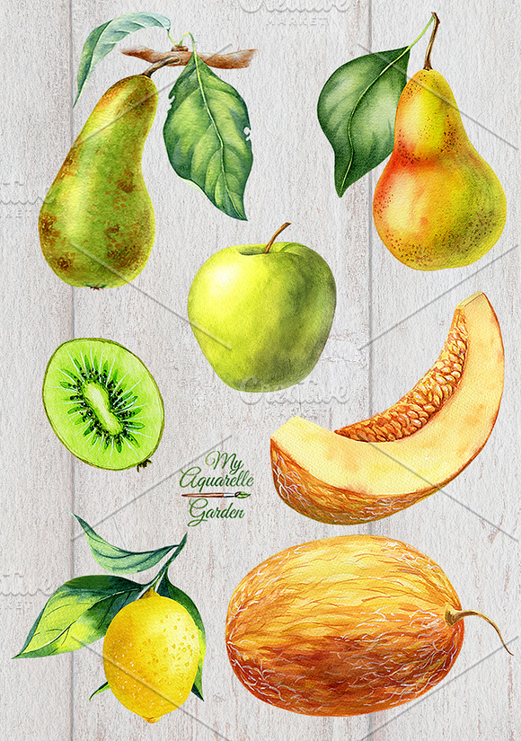 Watercolor fruits set in Illustrations - product preview 1