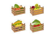 Wooden box full of vegetable set