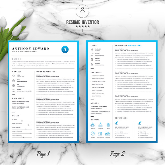 4 Pages Modern Resume / CV Template in Letter Templates - product preview 1