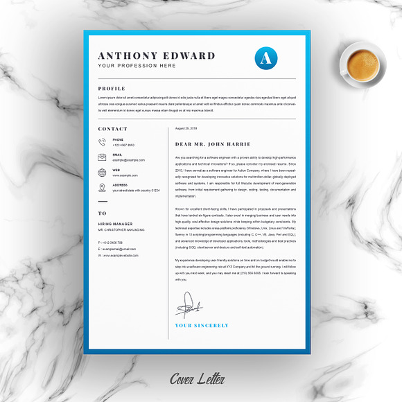 4 Pages Modern Resume / CV Template in Letter Templates - product preview 3