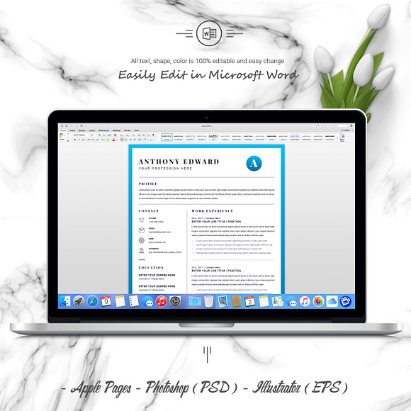 4 Pages Modern Resume / CV Template in Letter Templates - product preview 4