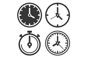 Clock Icons Set on White Background