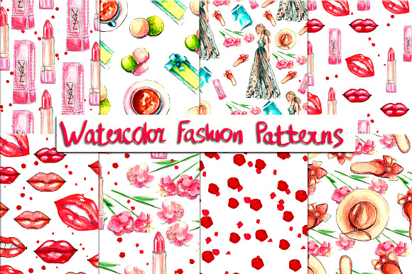 Watercolor fashion patterns in Patterns - product preview 1