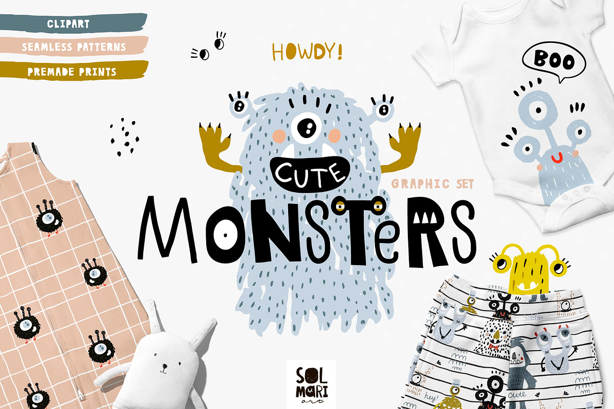 Cute MONSTERS graphic set. in Patterns - product preview 8