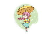 Cute girl and umbrella illustration