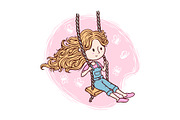 Cute girl playing swing illustration