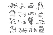 Transport icons in hand drawn style