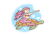 Cute mermaid and turtle illustration
