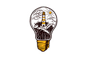 Lighthouse and lamp illustration