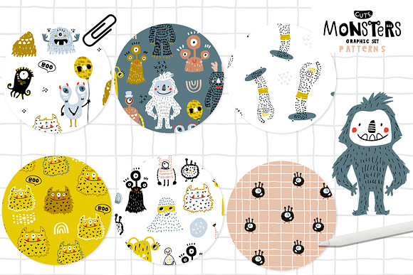Cute MONSTERS graphic set. in Patterns - product preview 1