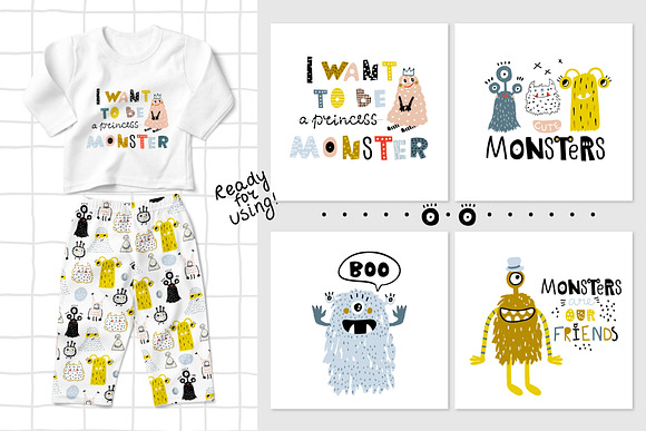 Cute MONSTERS graphic set. in Patterns - product preview 3