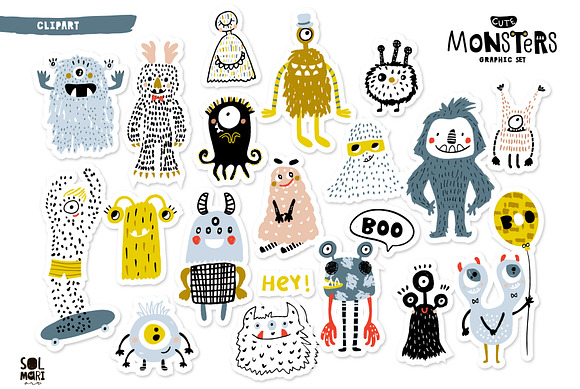 Cute MONSTERS graphic set. in Patterns - product preview 5