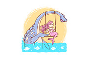 Mermaid and loch ness illustration