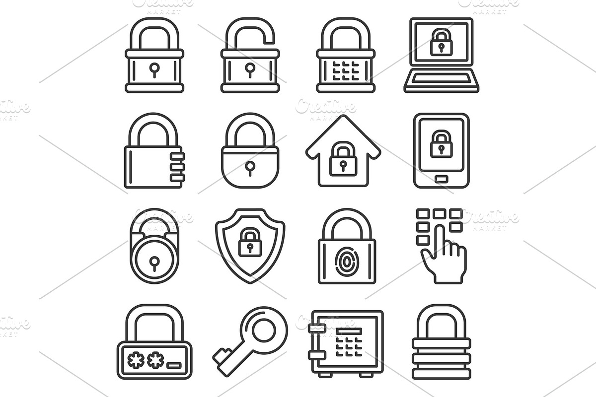Lock Icons Set on White Background in Objects - product preview 8