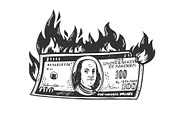 burning dollars sketch vector