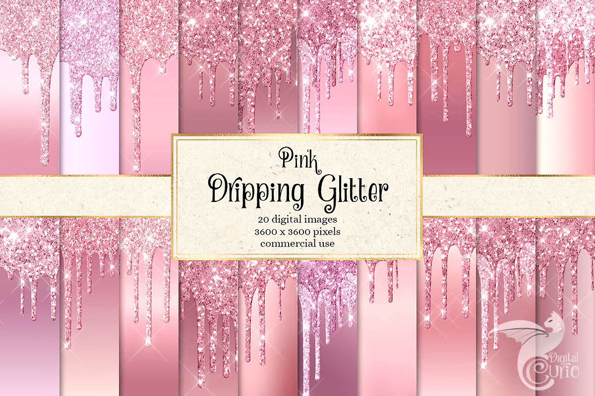 Pink Dripping Glitter Digital Paper in Textures - product preview 8