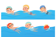 Kids swimming. Happy children water