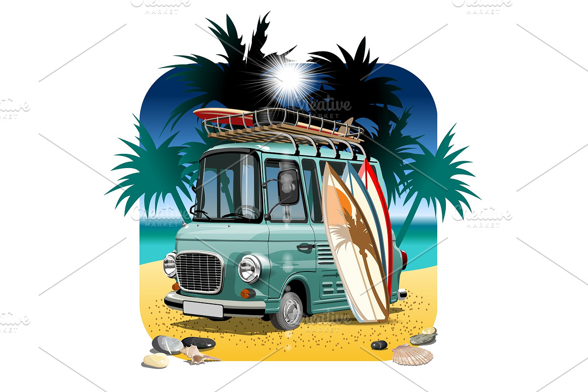 Vector Cartoon Retro Camper Van in Illustrations - product preview 8