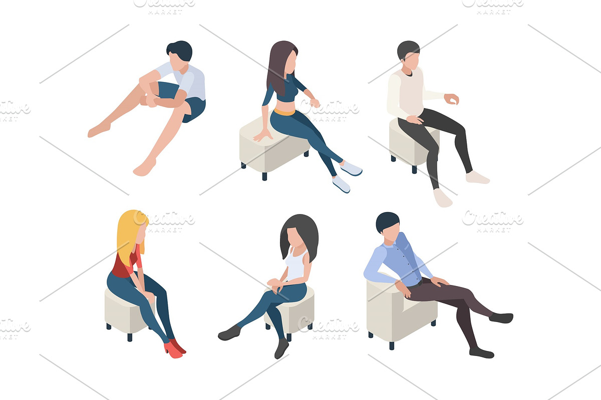 Sitting people. Characters in couch in Graphics - product preview 8