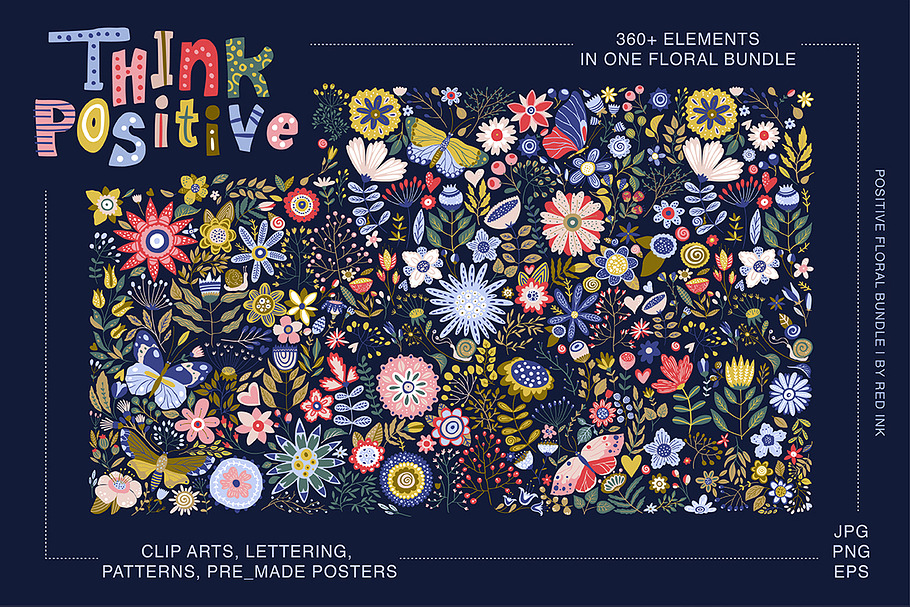 Think Positive. Floral Bundle. in Illustrations - product preview 8