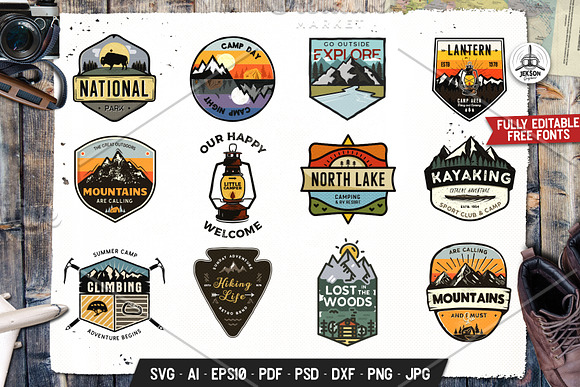 Retro Camp Badges / Outdoor Patches in Logo Templates - product preview 9