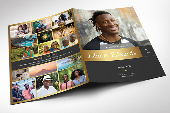 Remember Gold Funeral Program Word in Brochure Templates - product preview 1
