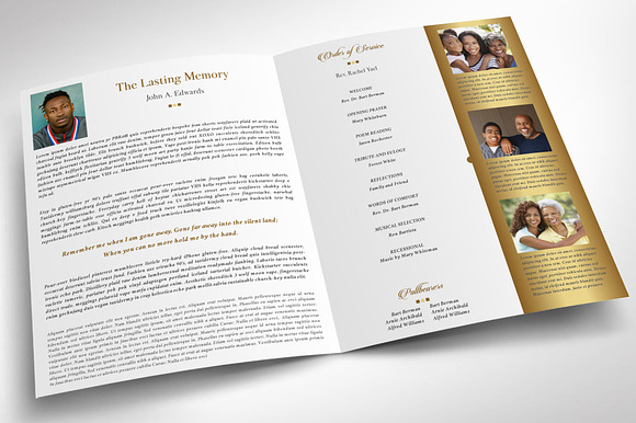 Remember Gold Funeral Program Word in Brochure Templates - product preview 2