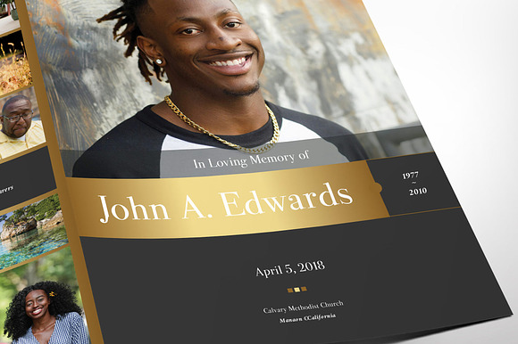 Remember Gold Funeral Program Word in Brochure Templates - product preview 3