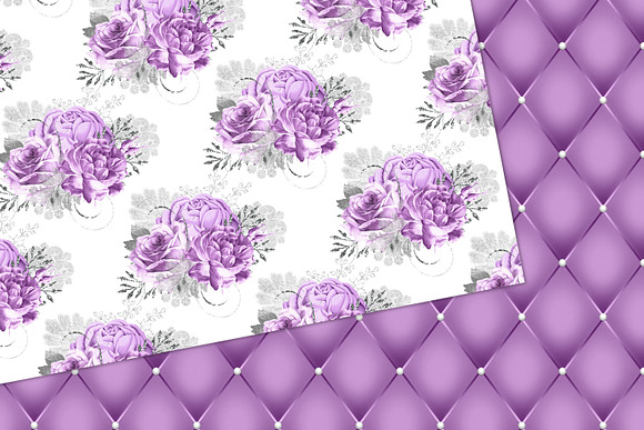 Purple & Silver Floral Digital Paper in Patterns - product preview 3