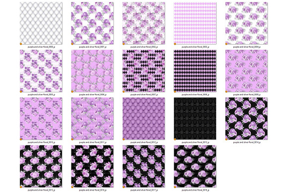 Purple & Silver Floral Digital Paper in Patterns - product preview 4
