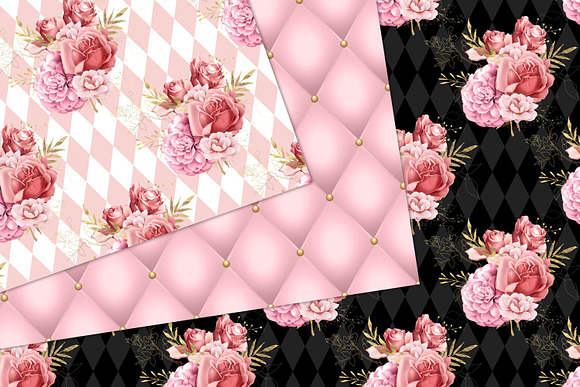 Pink & Gold Floral Digital Paper in Patterns - product preview 2