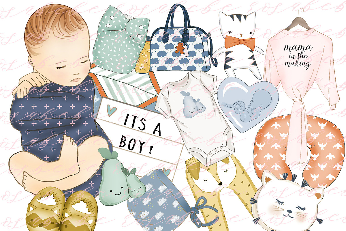Baby boy clipart in Illustrations - product preview 8