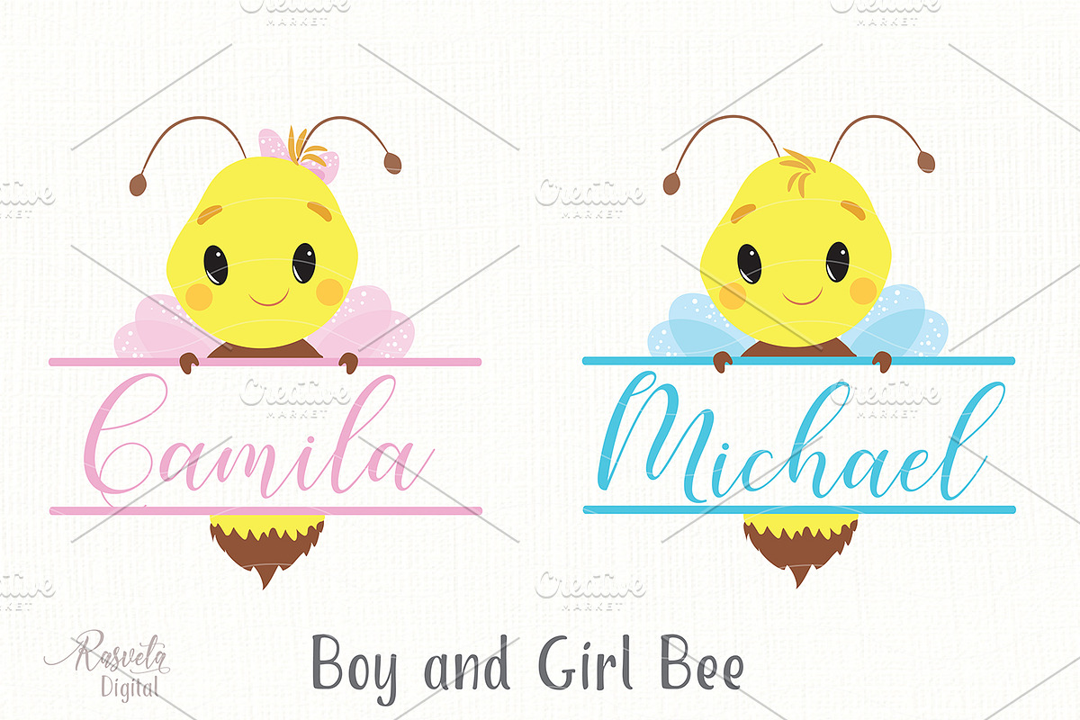 Bee Boy And Girl Monogram Clip-art in Illustrations - product preview 8