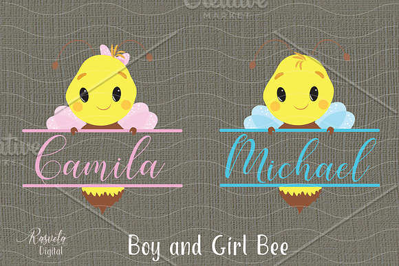Bee Boy And Girl Monogram Clip-art in Illustrations - product preview 1