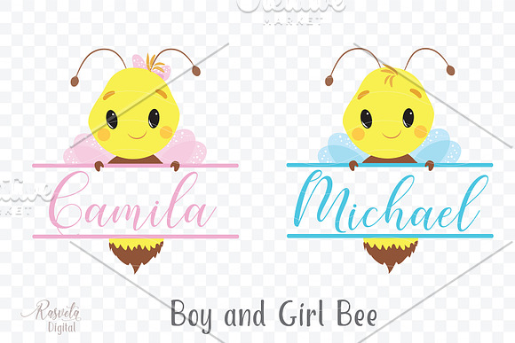 Bee Boy And Girl Monogram Clip-art in Illustrations - product preview 2