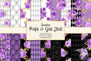 Purple & Gold Floral Digital Paper