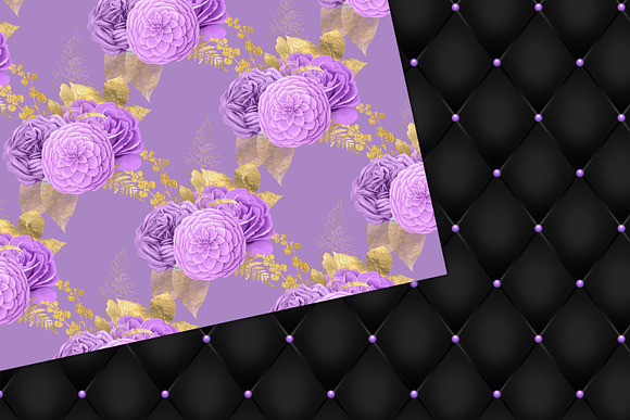 Purple & Gold Floral Digital Paper in Patterns - product preview 3